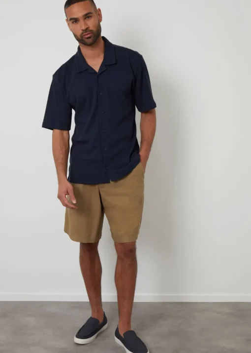 Threadbare Navy Textured Relaxed Fit Short Sleeve Shirt