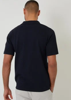 Threadbare Navy Textured Panel Revere Collar Knitted Shirt