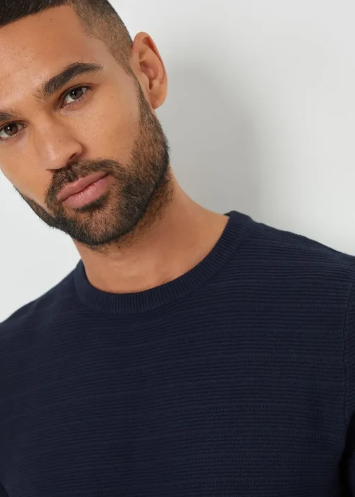 Threadbare Navy Textured Knitted T-Shirt