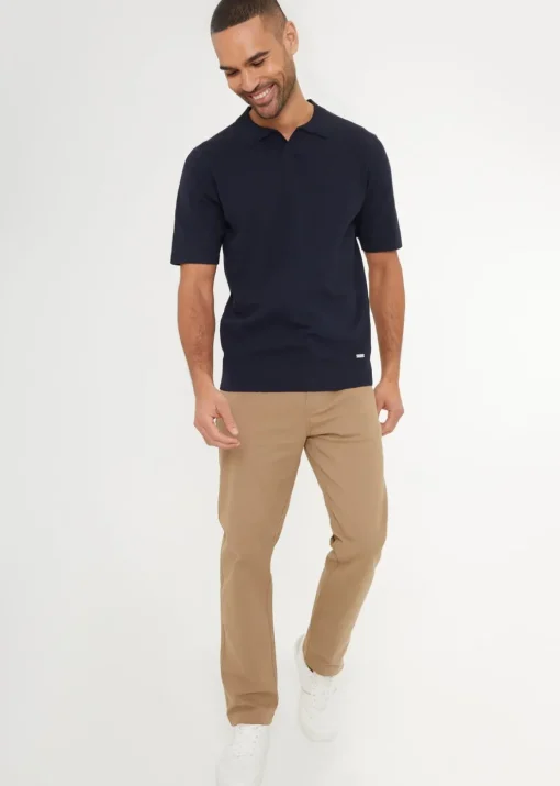 Threadbare Navy Trophy Neck Short Sleeve Knitted Polo