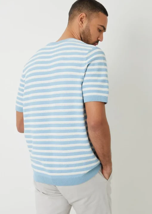 Threadbare Pale Blue Striped Textured Knitted T-Shirt