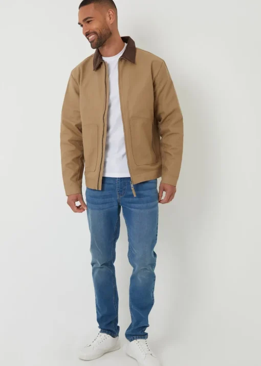 Threadbare Stone Cotton Corduroy Collar Lightweight Jacket