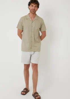 Threadbare Stone Cotton Pluck Textured Short Sleeve Shirt