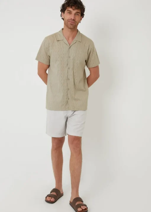 Threadbare Stone Cotton Pluck Textured Short Sleeve Shirt