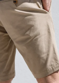 Threadbare Stone Cotton Turn-Up Chino Shorts with Woven Belt