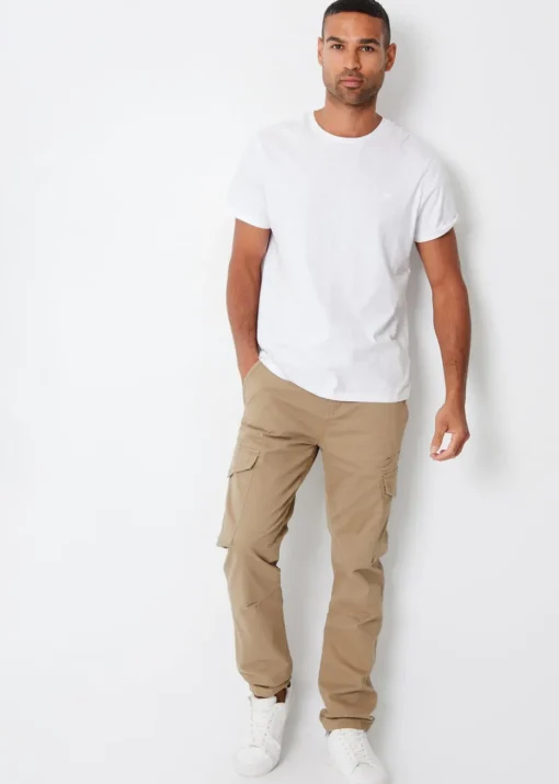 Threadbare Stone Drill Cotton Cargo Trousers With Stretch