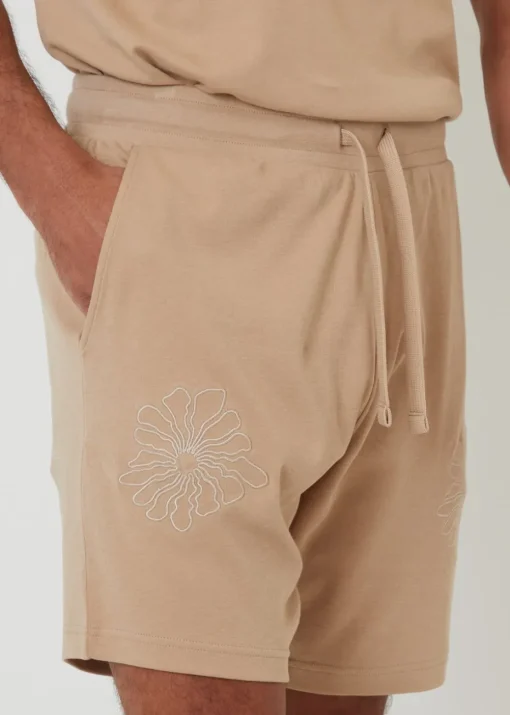 Threadbare Stone Floral Embroidered Cotton Sweat Shorts