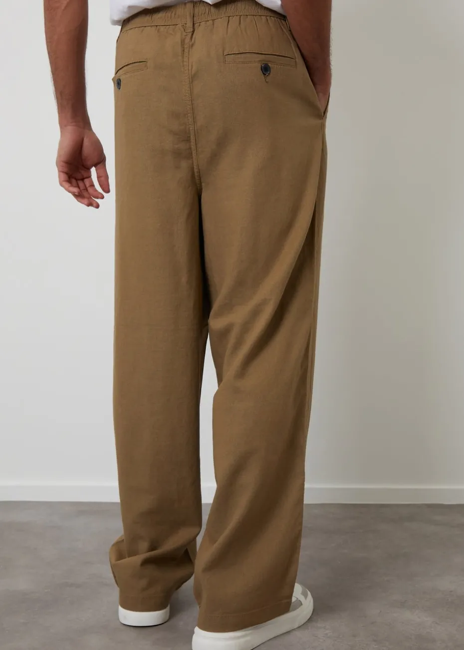 Threadbare Stone Linen Blend Loose Fit Trousers