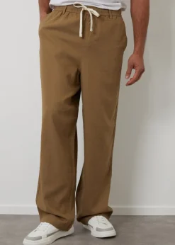 Threadbare Stone Linen Blend Loose Fit Trousers