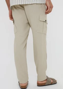 Threadbare Stone Linen Blend Cargo Trousers
