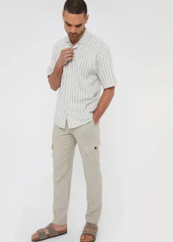 Threadbare Stone Linen Blend Cargo Trousers