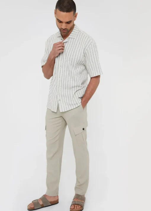 Threadbare Stone Linen Blend Cargo Trousers
