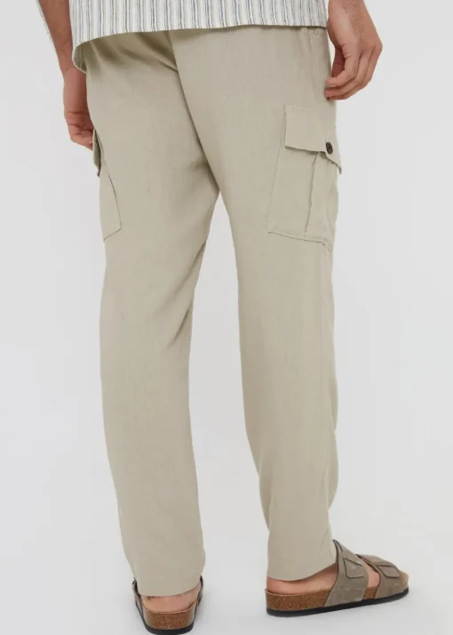 Threadbare Stone Linen Blend Cargo Trousers