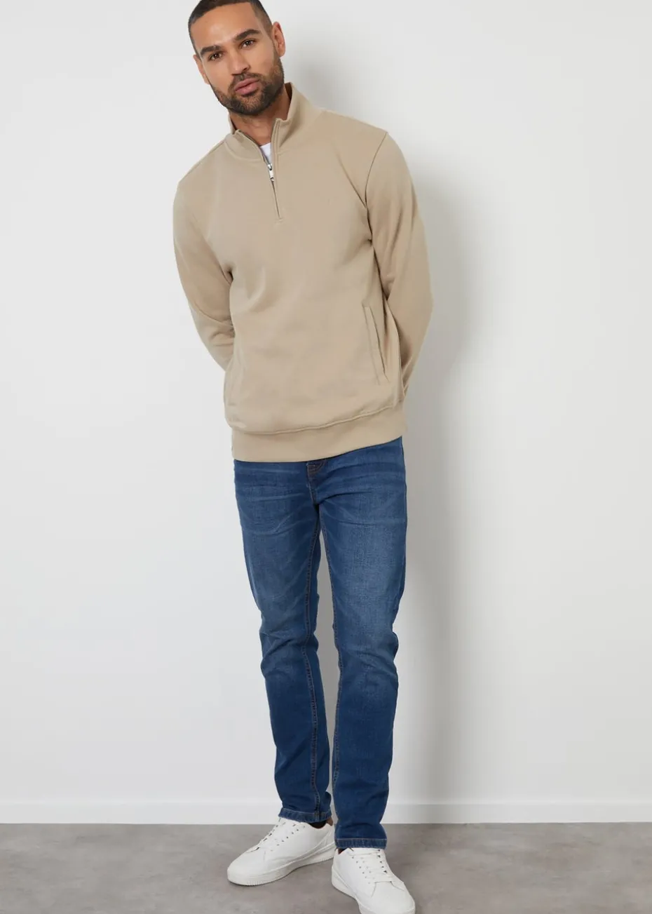 Threadbare Stone Mens Stone Quarter Zip Sweatshirt