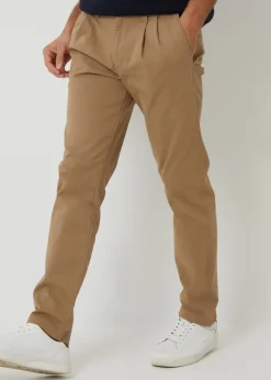 Threadbare Stone Relaxed Fit Cotton Chino Trousers With Stretch