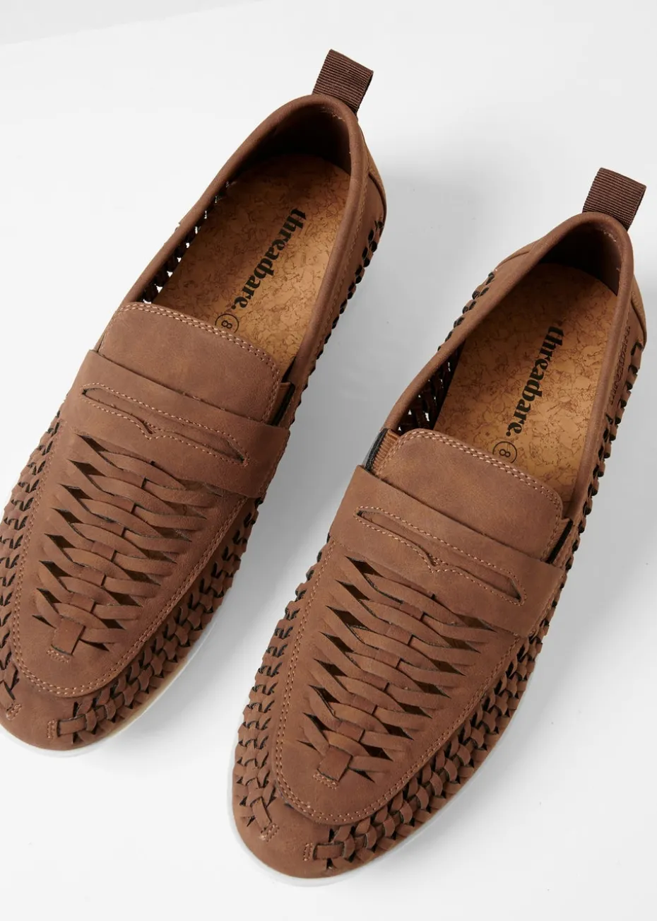 Threadbare Tan Faux Suede Woven Loafers