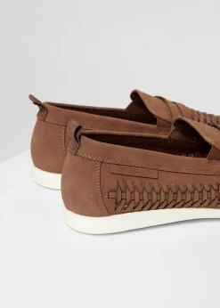 Threadbare Tan Faux Suede Woven Loafers