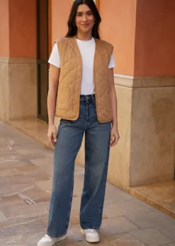 Threadbare Tan Onion Quilted Suedette Gilet