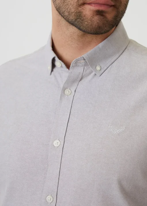 Threadbare Taupe Oxford Cotton Slim Fit Short Sleeve Shirt