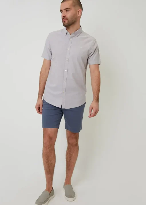 Threadbare Taupe Oxford Cotton Slim Fit Short Sleeve Shirt