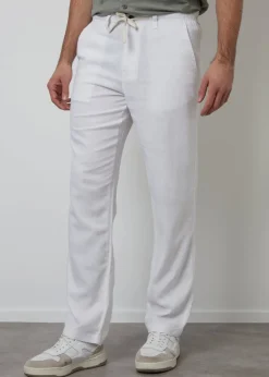 Threadbare White Annual Linen Blend Casual Trousers