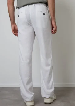 Threadbare White Annual Linen Blend Casual Trousers