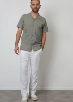 Threadbare White Annual Linen Blend Casual Trousers