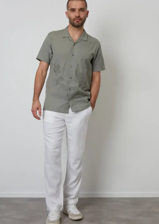 Threadbare White Annual Linen Blend Casual Trousers