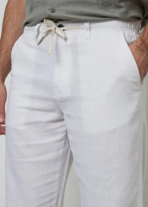 Threadbare White Annual Linen Blend Casual Trousers