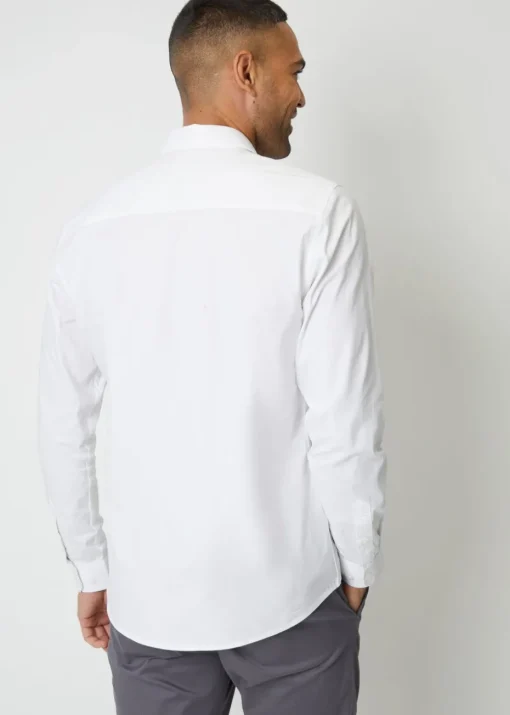 Threadbare White Cotton Long Sleeve Shirt With Stretch