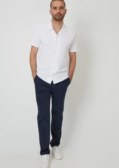 Threadbare White Cotton Pique Revere Collar Short Sleeve Shirt
