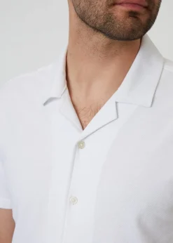 Threadbare White Cotton Pique Revere Collar Short Sleeve Shirt