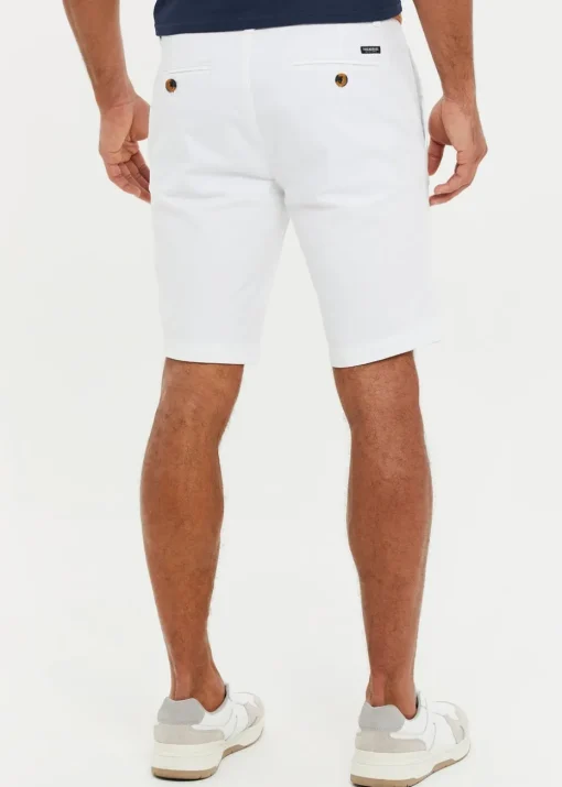 Threadbare White Cotton Turn-Up Chino Shorts with Woven Belt