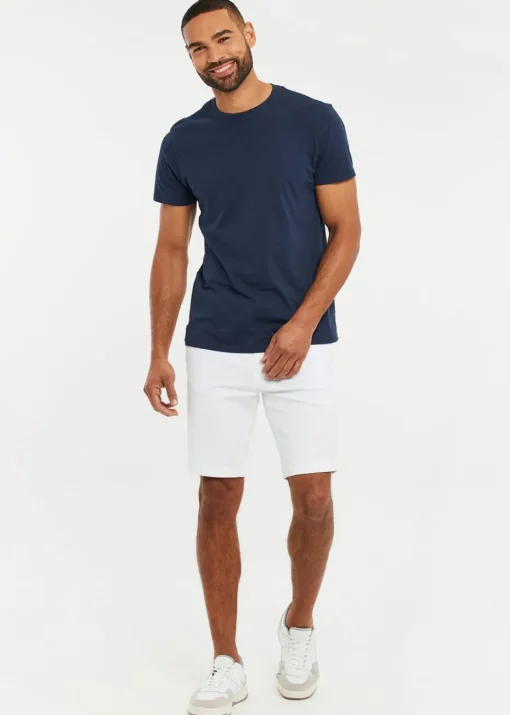 Threadbare White Cotton Turn-Up Chino Shorts with Woven Belt