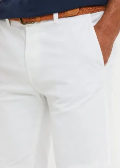 Threadbare White Cotton Turn-Up Chino Shorts with Woven Belt