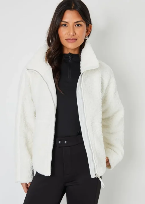 Threadbare White Funnel Neck Zip-Up Borg Fleece