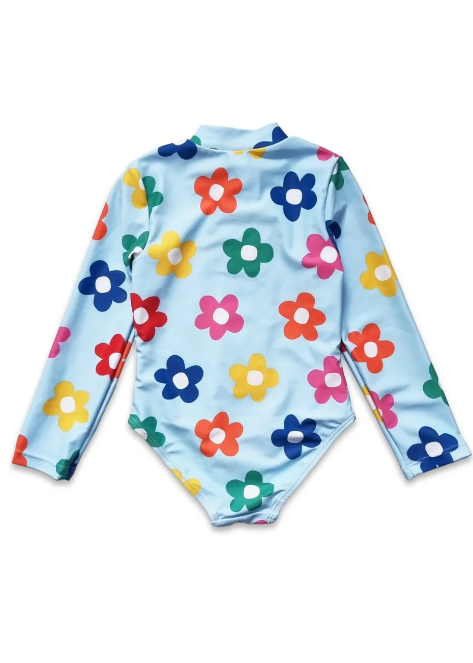 Toby Tiger Multi Colour Flower Print Kids Sleeved Swimsuit (2 years - 8 years)