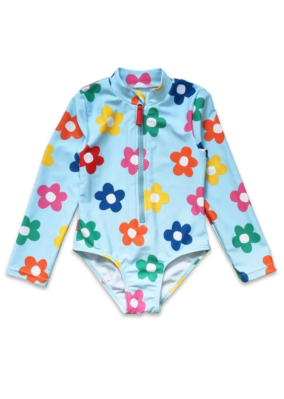 Toby Tiger Multi Colour Flower Print Kids Sleeved Swimsuit (2 years - 8 years)