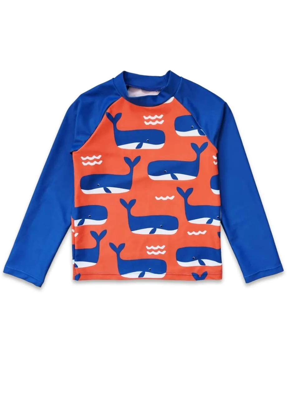 Toby Tiger Orange Whale Waves Print Kids Rash Vest (2 years - 8 years)