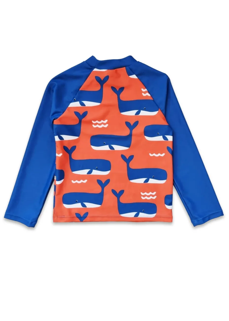 Toby Tiger Orange Whale Waves Print Kids Rash Vest (2 years - 8 years)