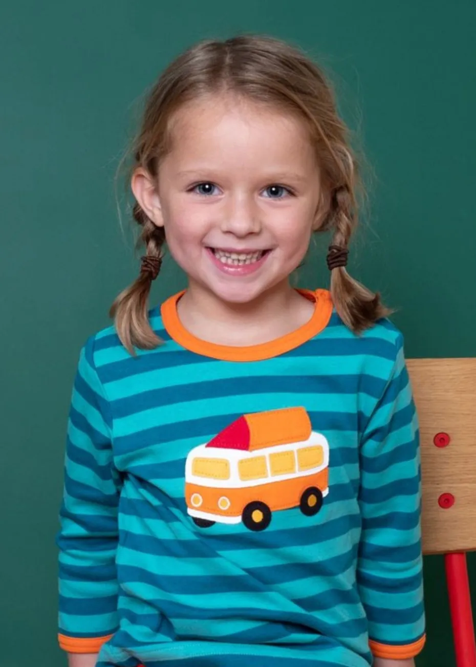 Toby Tiger Organic Blue Campervan Applique Long-Sleeved T-Shirt (3 months - 8 years)