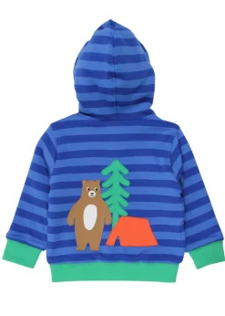 Toby Tiger Organic Blue Camping Bear Applique Hoodie (6 months - 6 years)