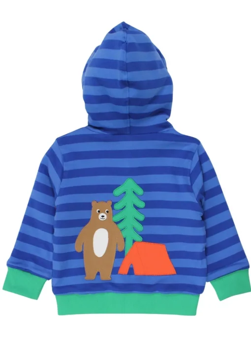 Toby Tiger Organic Blue Camping Bear Applique Hoodie (6 months - 6 years)