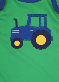 Toby Tiger Organic Green Tractor Applique Sleepsuit (Newborn - 12 months)