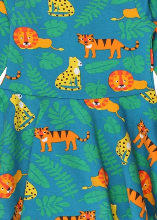 Toby Tiger Organic Green Wild Cats Print Skater Dress (6 months - 6 years)