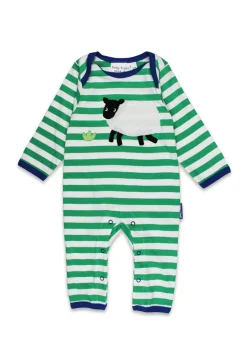 Toby Tiger Organic Green Sheep Applique Sleepsuit (Newborn - 12 months)