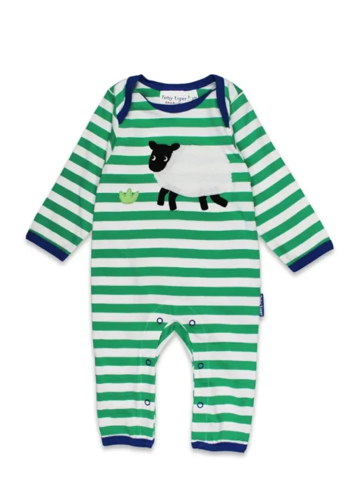 Toby Tiger Organic Green Sheep Applique Sleepsuit (Newborn - 12 months)