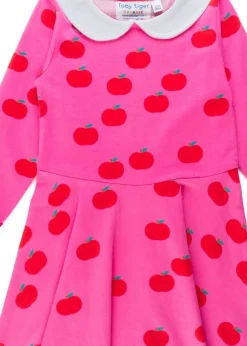 Toby Tiger Organic Pink Apple Print Long-Sleeved Skater Dress (12  months - 8 years)