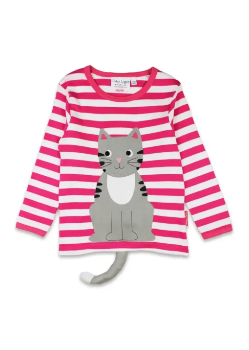 Toby Tiger Organic Pink Kitten Applique Long-Sleeved T-Shirt (6 months - 8 years)