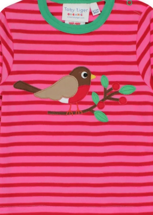 Toby Tiger Organic Pink Robin Applique T-Shirt (3 months - 6 years)